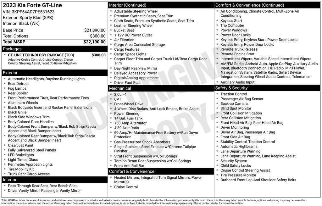 used 2023 Kia Forte car, priced at $20,200