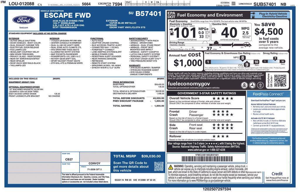 new 2025 Ford Escape car, priced at $31,030