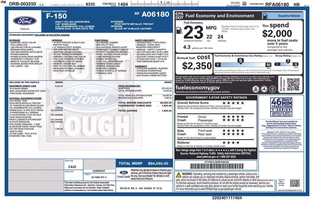 new 2024 Ford F-150 car, priced at $73,892