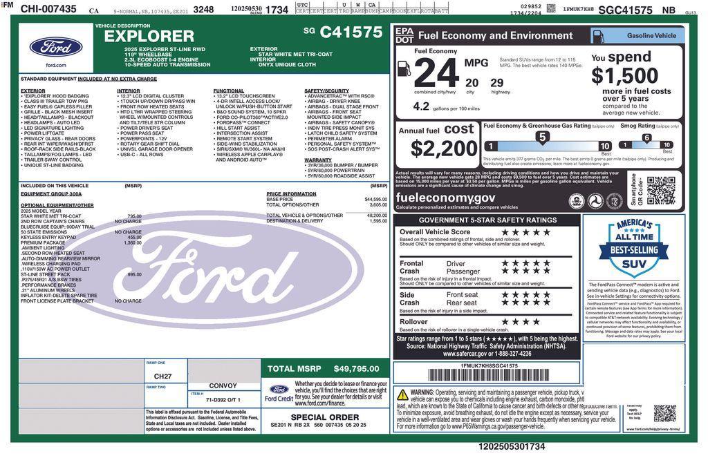 new 2025 Ford Explorer car, priced at $48,295