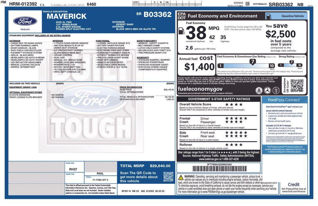 new 2025 Ford Maverick car, priced at $28,515