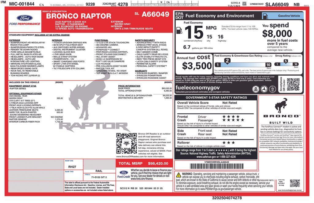 new 2025 Ford Bronco car, priced at $103,420