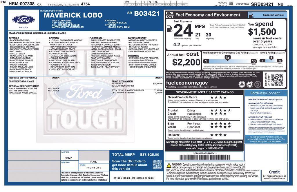 new 2025 Ford Maverick car, priced at $36,625