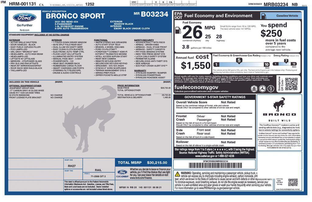 used 2021 Ford Bronco Sport car, priced at $23,800