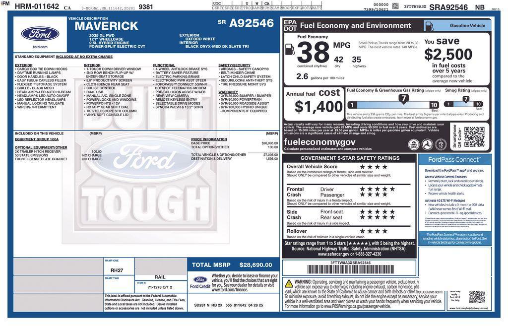 new 2025 Ford Maverick car, priced at $31,923