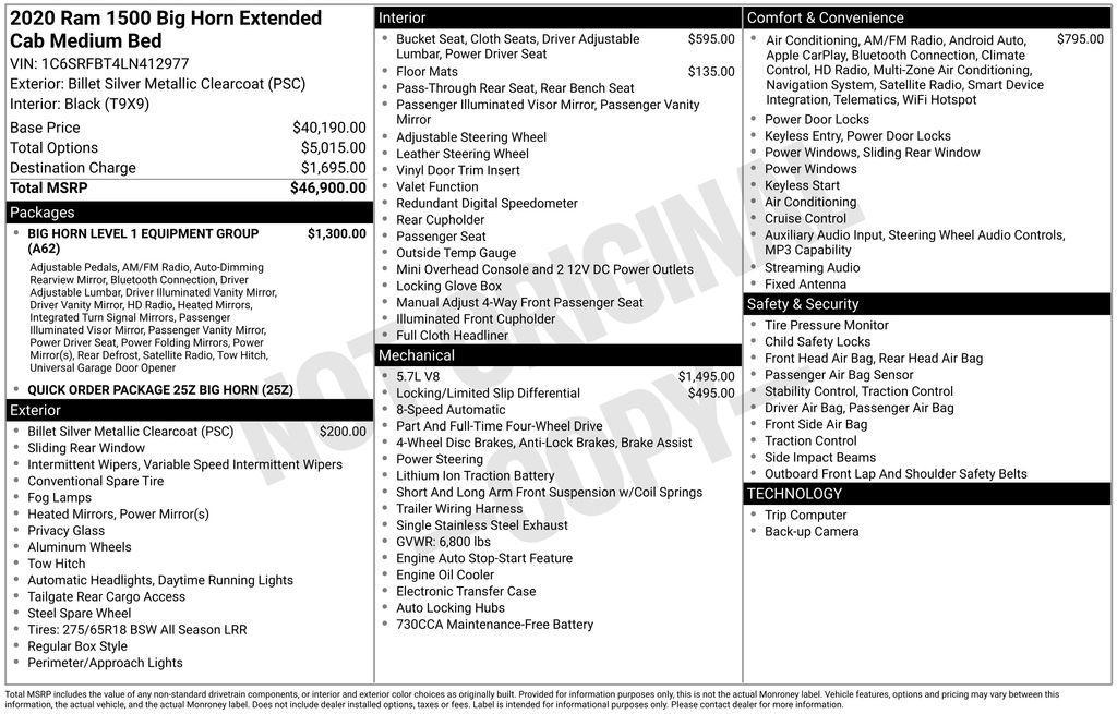 used 2020 Ram 1500 car, priced at $28,400