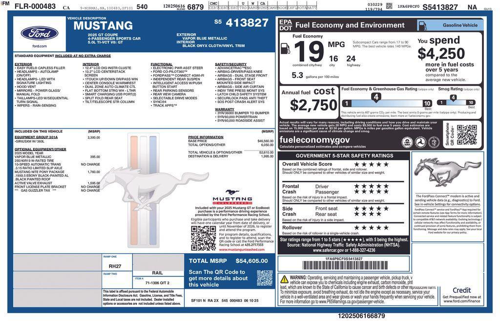 new 2025 Ford Mustang car, priced at $53,105