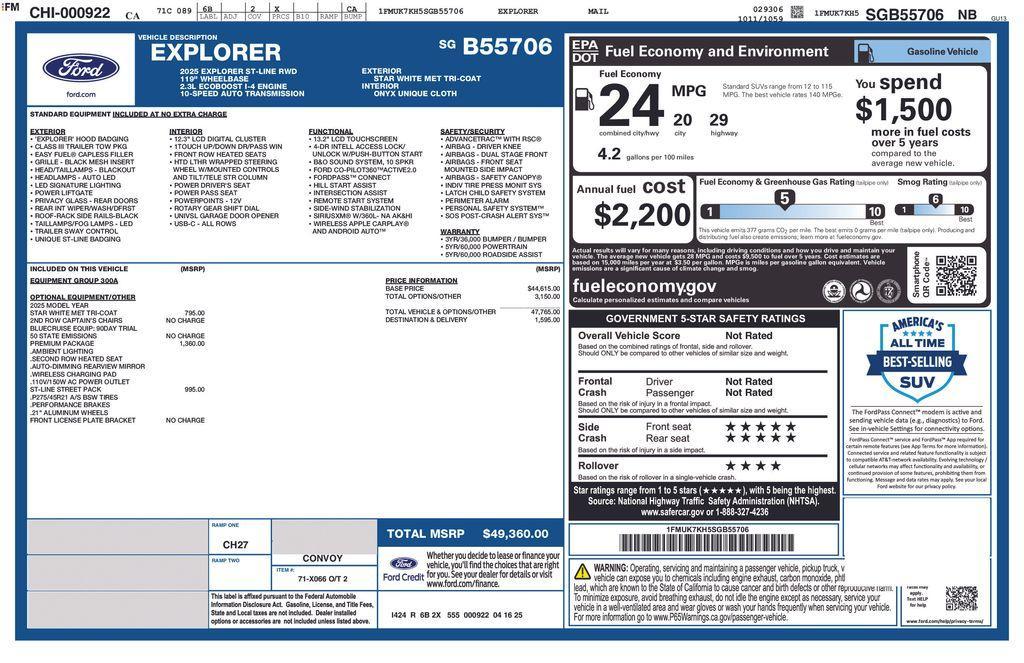 new 2025 Ford Explorer car, priced at $45,849
