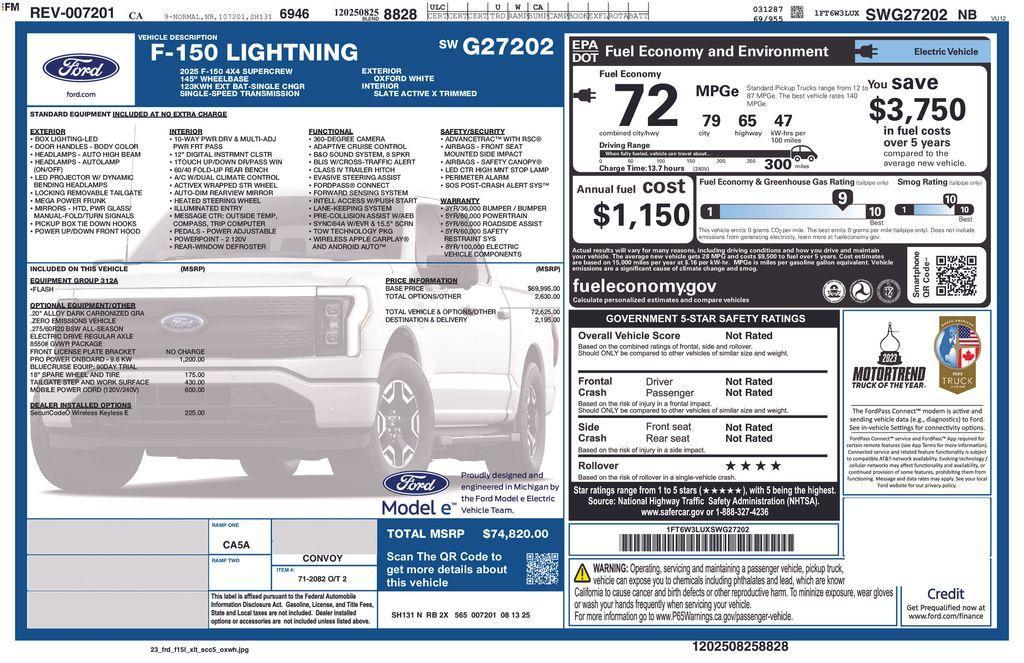 new 2025 Ford F-150 Lightning car, priced at $72,820