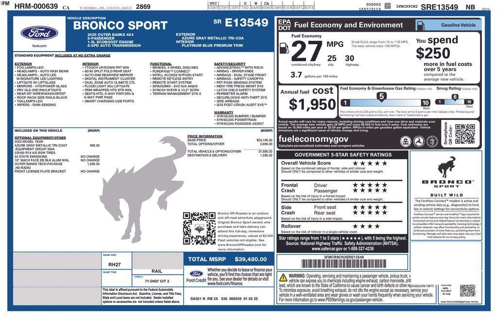 new 2025 Ford Bronco Sport car, priced at $36,913
