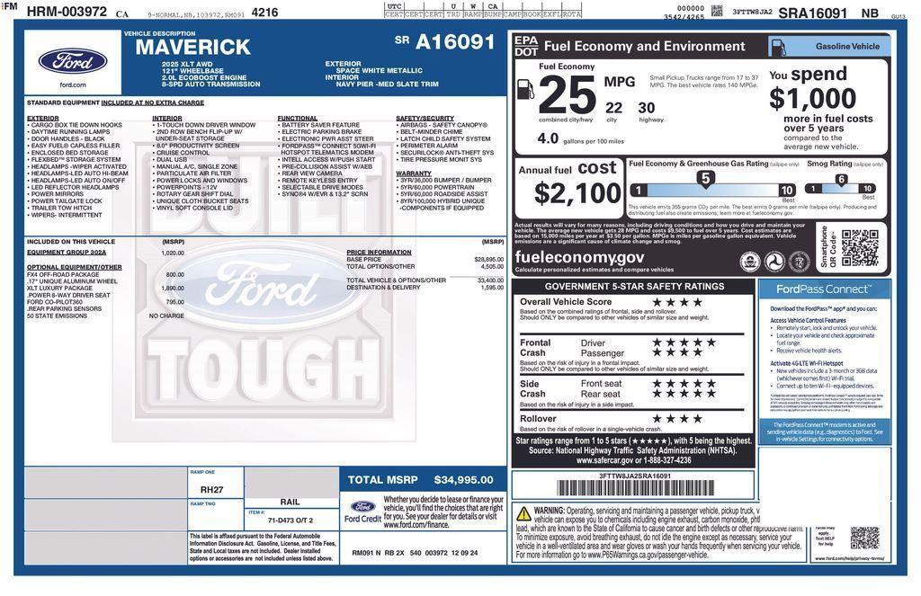 new 2025 Ford Maverick car, priced at $33,121