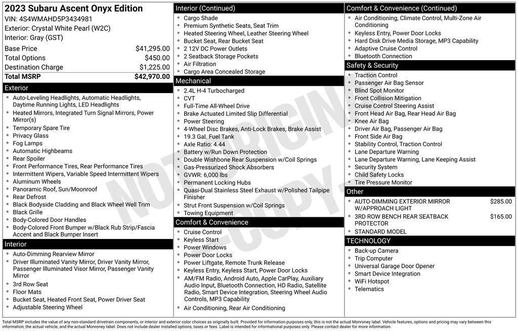 used 2023 Subaru Ascent car, priced at $29,000
