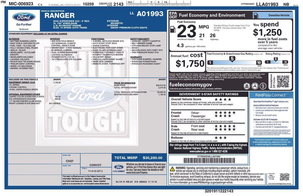 used 2020 Ford Ranger car, priced at $26,500