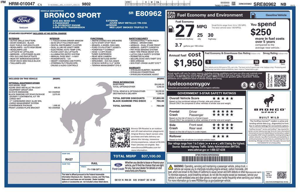 new 2025 Ford Bronco Sport car, priced at $34,984
