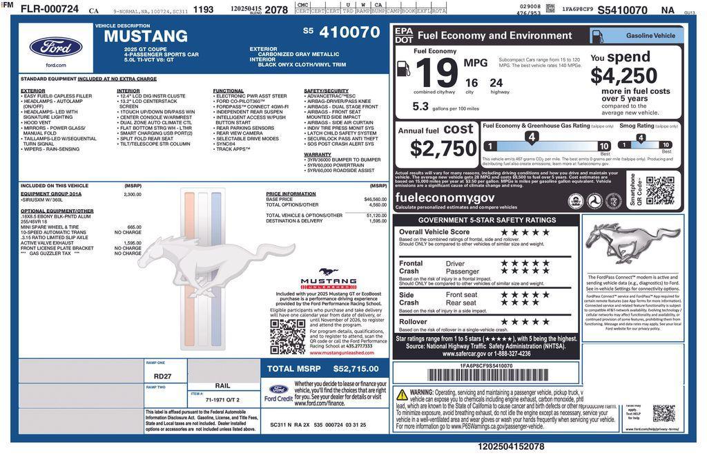 new 2025 Ford Mustang car, priced at $48,372