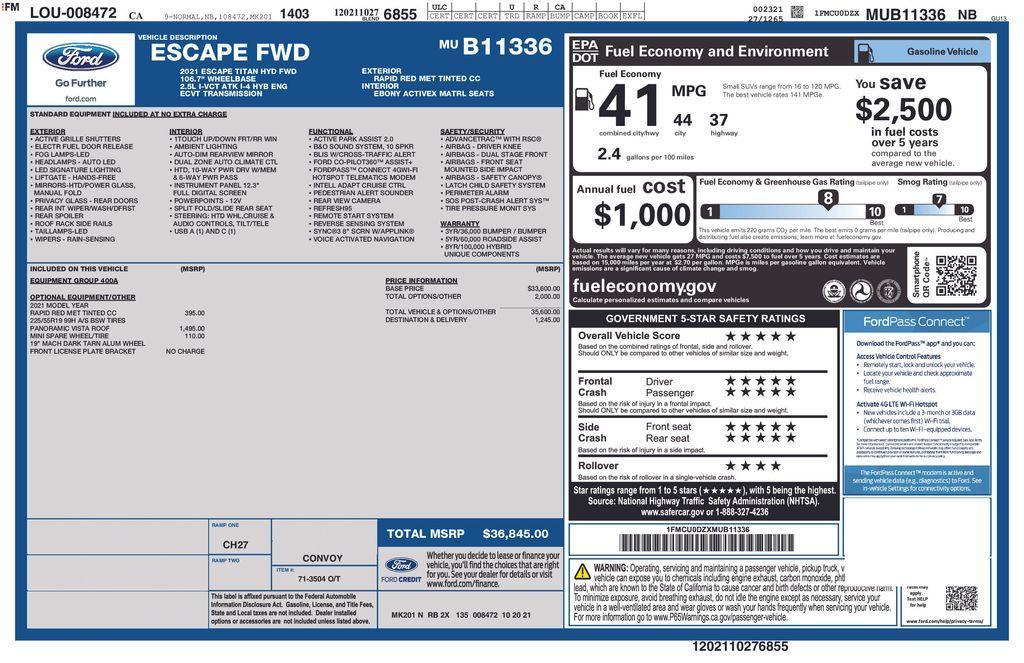 used 2021 Ford Escape car, priced at $15,400
