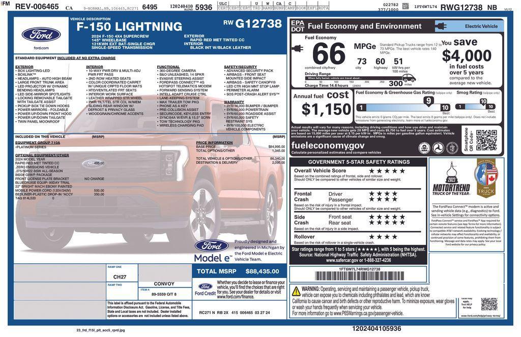 used 2024 Ford F-150 Lightning car, priced at $68,500