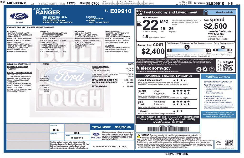 new 2025 Ford Ranger car, priced at $36,967