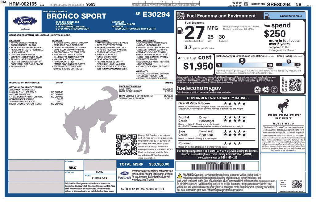 new 2025 Ford Bronco Sport car, priced at $33,380