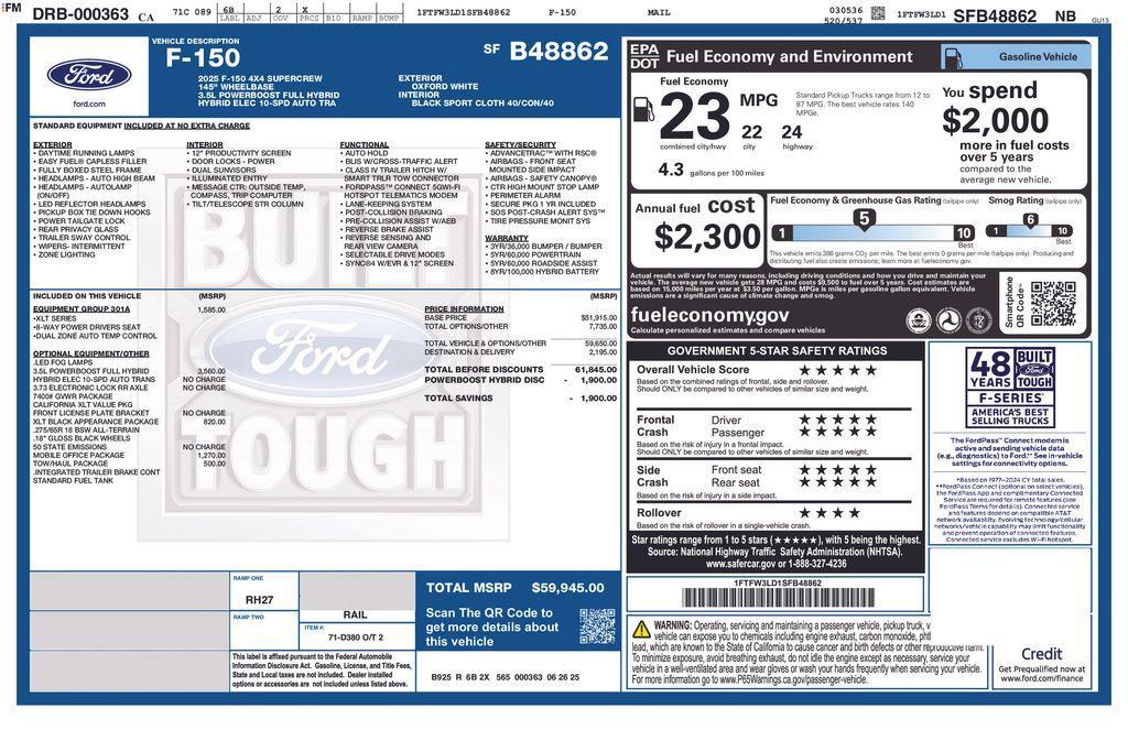 new 2025 Ford F-150 car, priced at $59,945