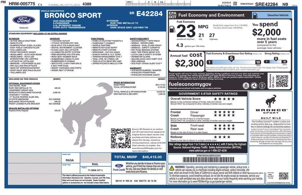 new 2025 Ford Bronco Sport car, priced at $43,256