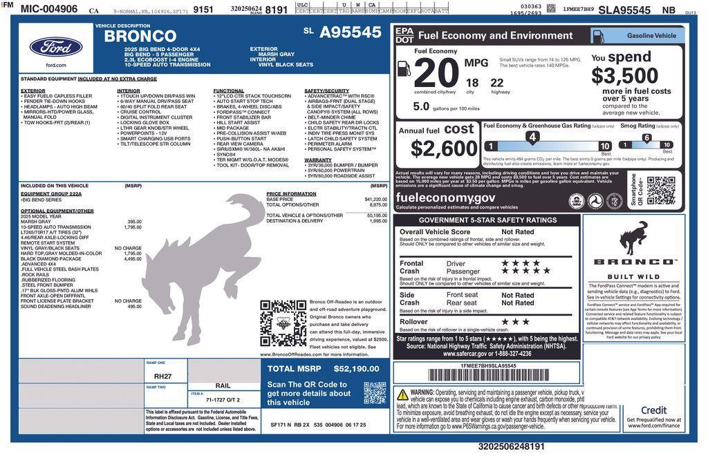 new 2025 Ford Bronco car, priced at $51,190