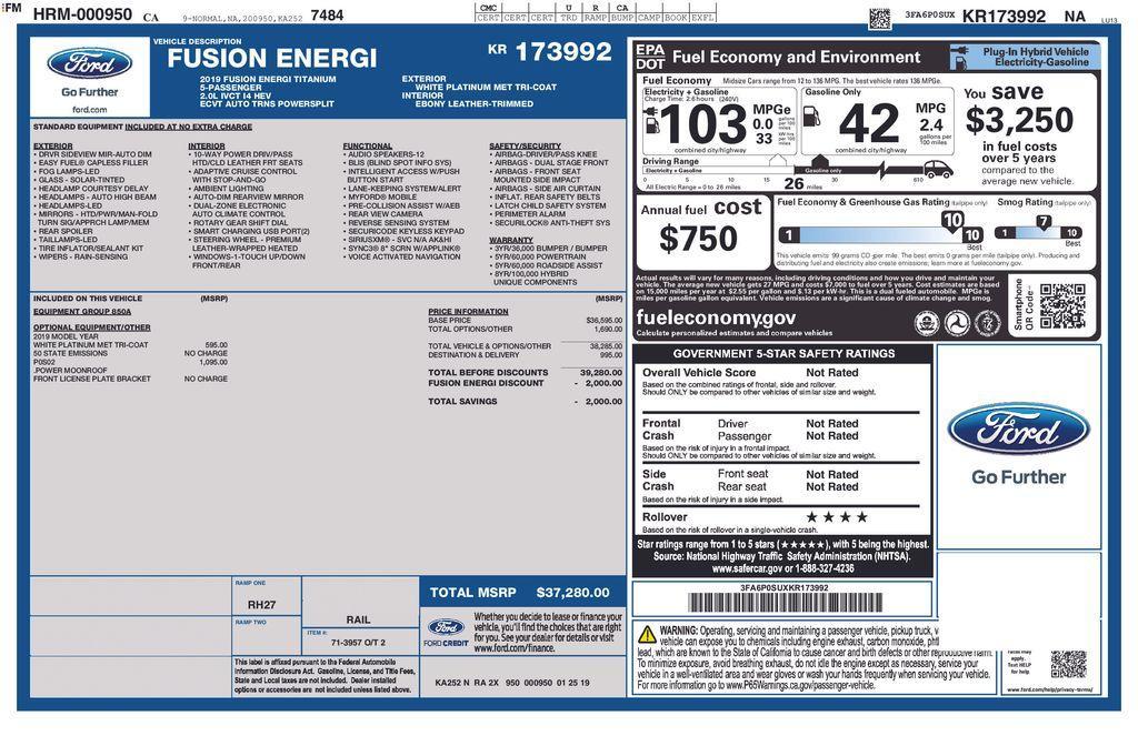 used 2019 Ford Fusion Energi car, priced at $20,800