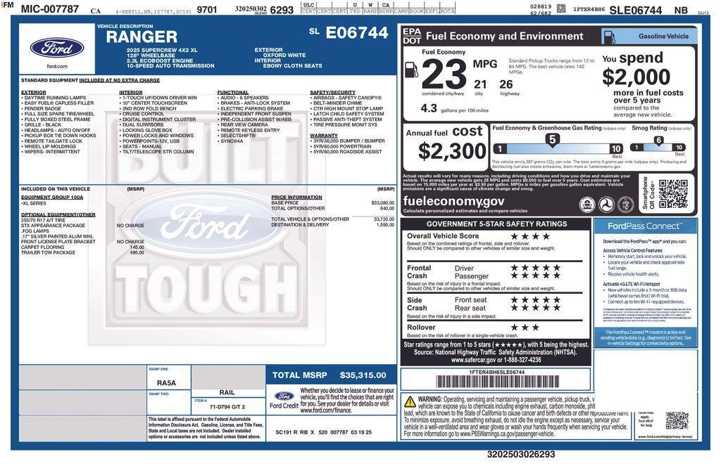new 2025 Ford Ranger car, priced at $33,290