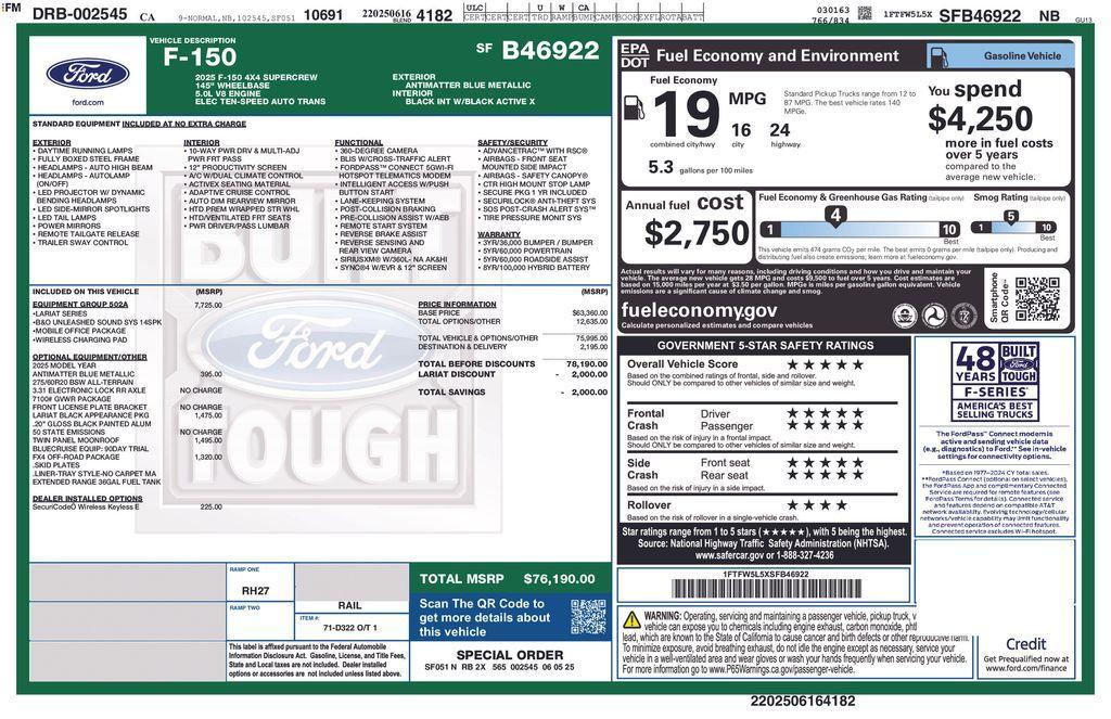 new 2025 Ford F-150 car, priced at $76,190