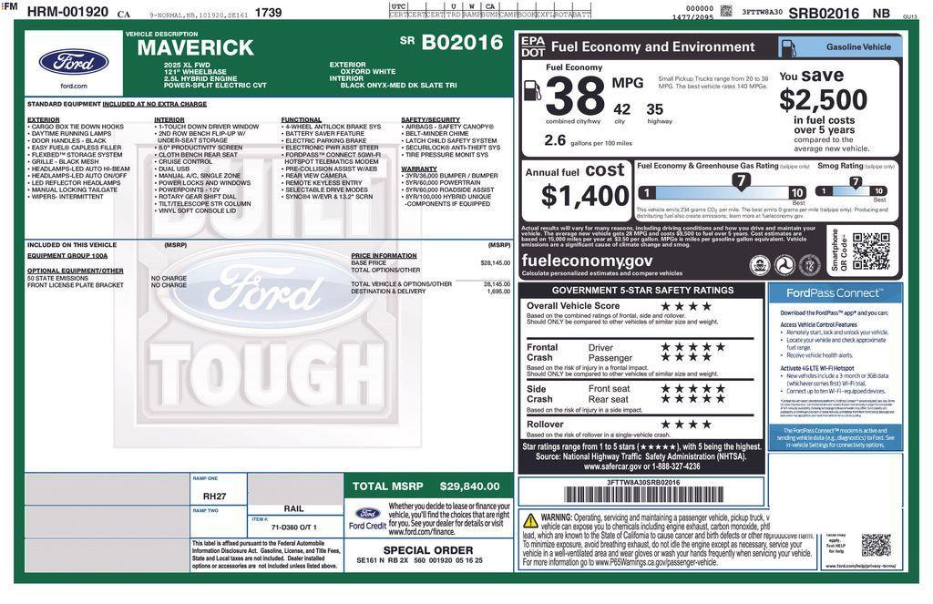new 2025 Ford Maverick car, priced at $28,515