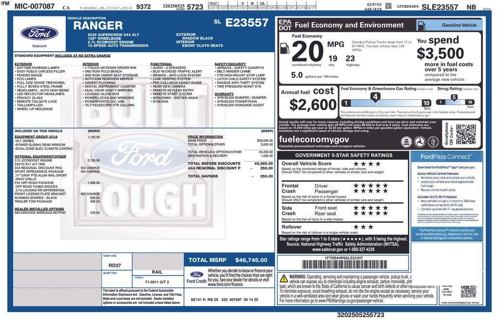 new 2025 Ford Ranger car, priced at $44,745