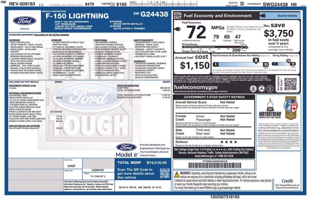 new 2025 Ford F-150 Lightning car, priced at $73,015