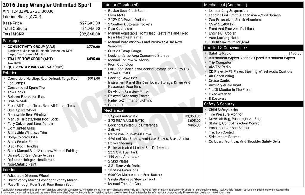 used 2016 Jeep Wrangler Unlimited car, priced at $25,000