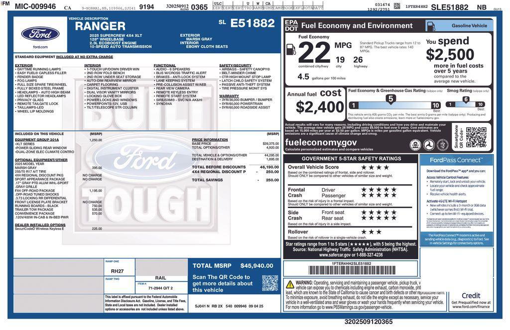 new 2025 Ford Ranger car, priced at $43,940