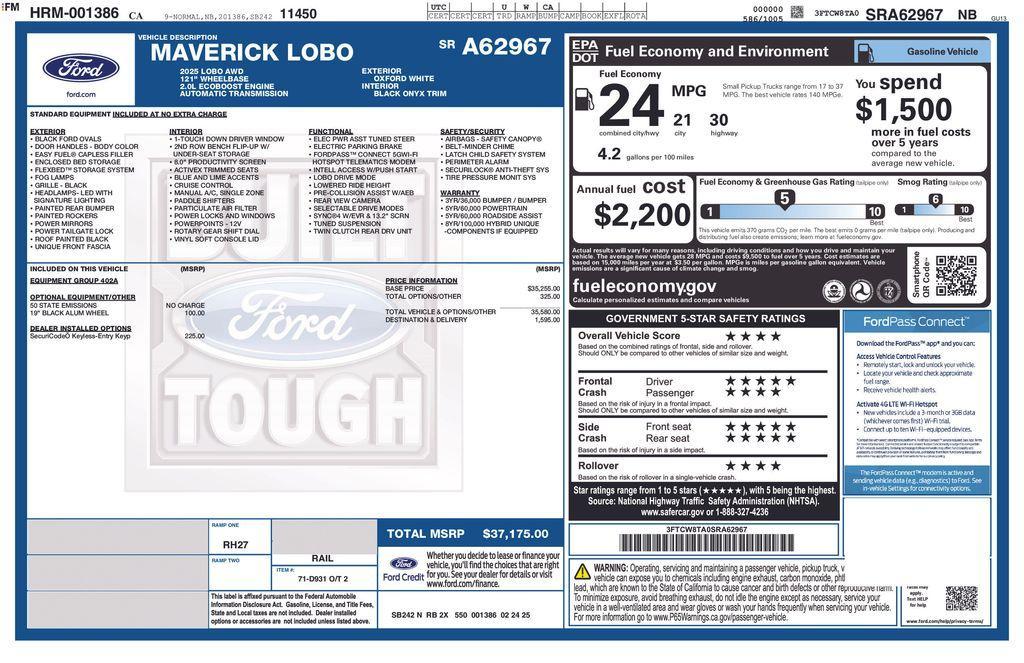 new 2025 Ford Maverick car, priced at $35,372