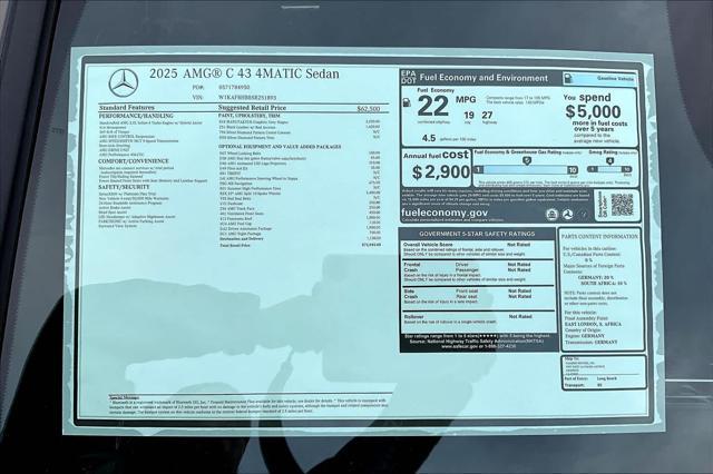 new 2025 Mercedes-Benz AMG C 43 car, priced at $75,945