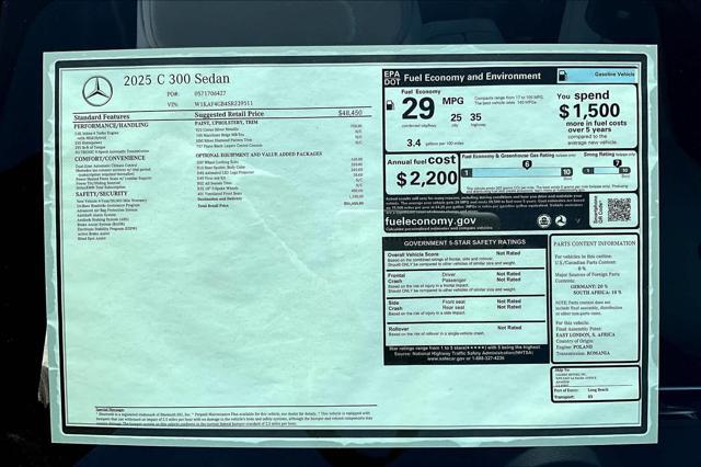 new 2025 Mercedes-Benz C-Class car, priced at $51,655