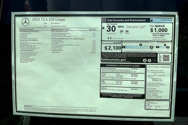 new 2025 Mercedes-Benz CLA 250 car, priced at $49,820