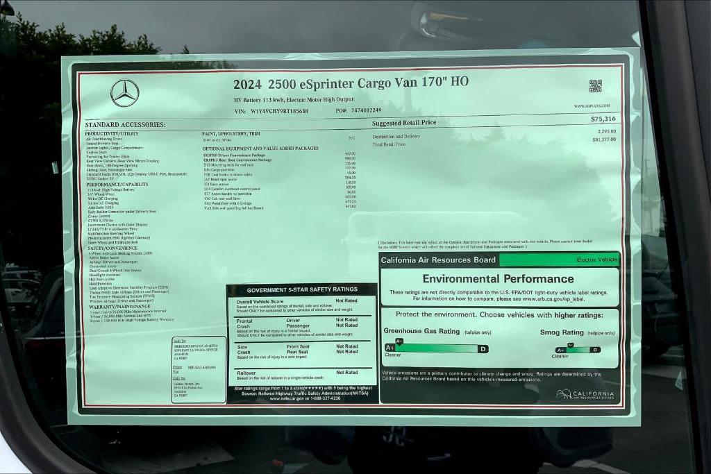 new 2024 Mercedes-Benz eSprinter 2500 car, priced at $81,377