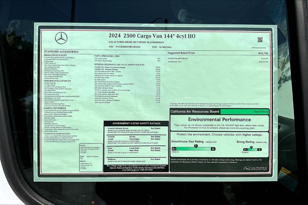 new 2024 Mercedes-Benz Sprinter 2500 car, priced at $59,637