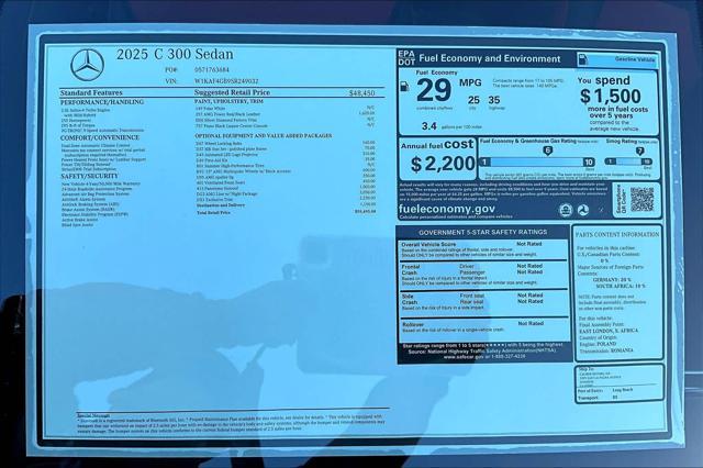 new 2025 Mercedes-Benz C-Class car, priced at $59,495