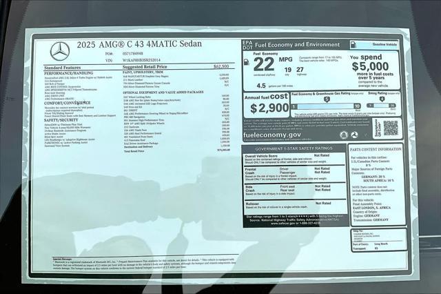 new 2025 Mercedes-Benz AMG C 43 car, priced at $75,285