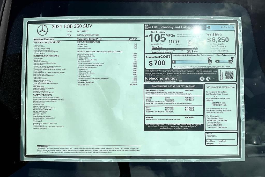 new 2024 Mercedes-Benz EQB 250 car, priced at $59,860