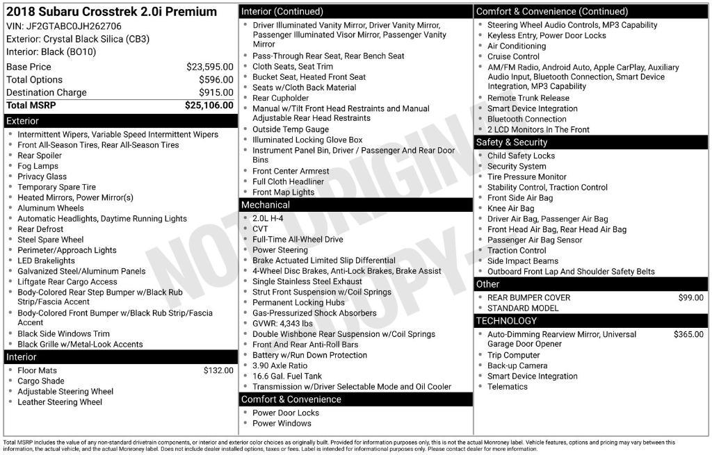 used 2018 Subaru Crosstrek car, priced at $13,263