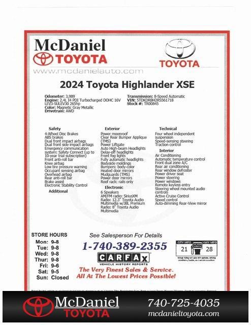 used 2024 Toyota Highlander car, priced at $45,900