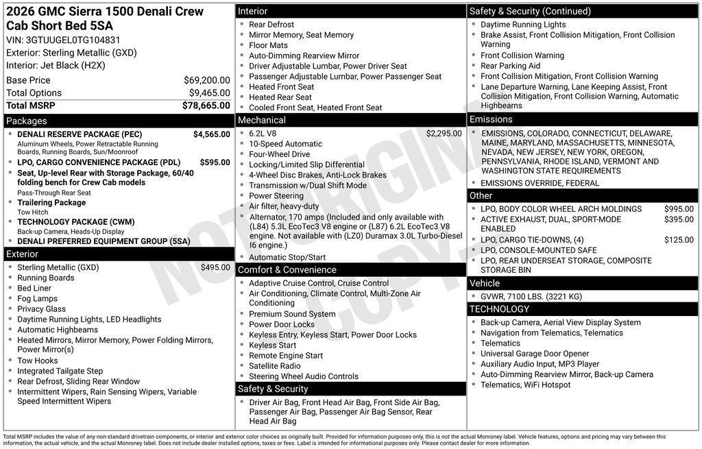 new 2026 GMC Sierra 1500 car, priced at $71,700