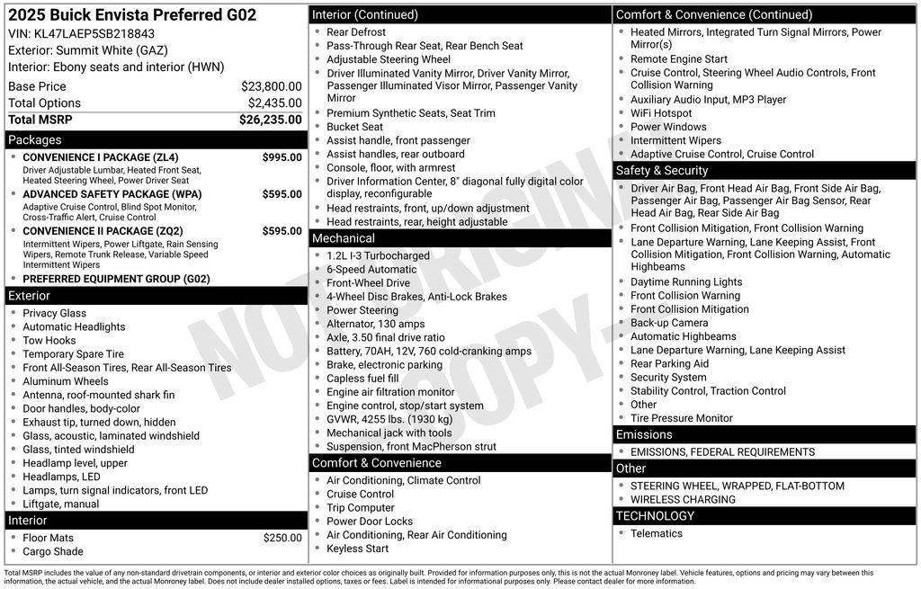 new 2025 Buick Envista car, priced at $24,880