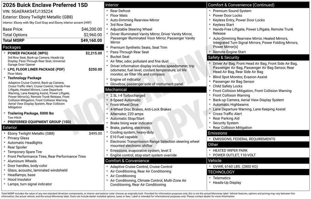 new 2026 Buick Enclave car, priced at $48,483