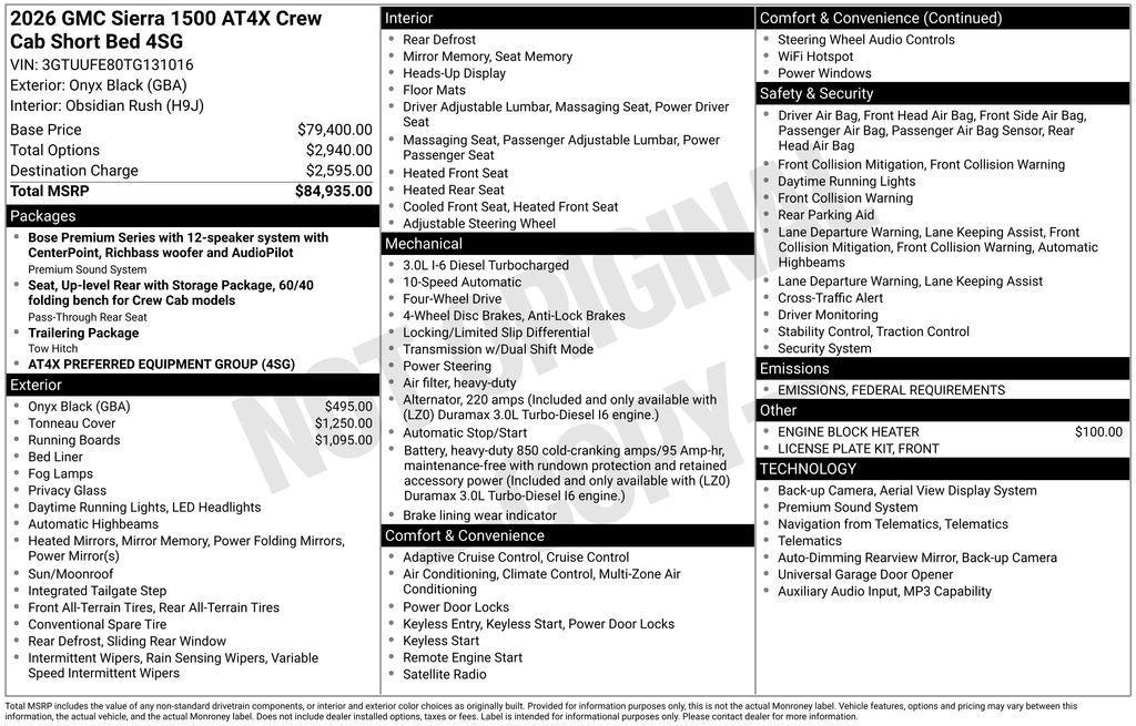 new 2026 GMC Sierra 1500 car, priced at $77,012