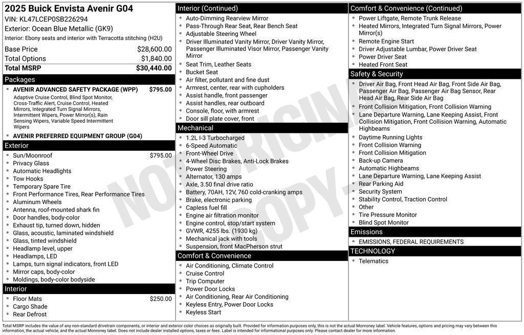 new 2025 Buick Envista car, priced at $29,075